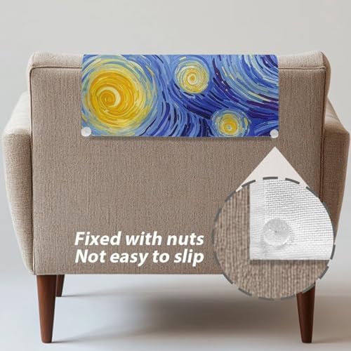 Starry Night Sunflower Headrest Cover for Small Recliner 26x16 Inch 3 Pcs - Easy Install Decoration Polyester Slipcover, Non-Slip Breathable Protector with Nails for Home/Office - Image 5