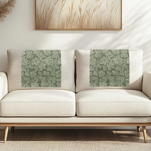 Green Leaf Textured Print Recliner Chair Headrest Protector Cover 2/Pcs- Easy Install Breathable Polyester, Waterproof & Anti-Slip with Fixing Nails for Office/Home (26x16 Inch) - Image 2