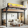 KEIKI Twin XL Loft Bed Frame with Storage Shelves & Pegboard, Metal Loft Bed with USB Ports and LED Lights, Space Saving Loft Bed for Kids Teens Dorm Rooms Apartments Gaming Setup & Small Bedrooms by KEIKI