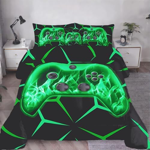ZRNBAST Twin Size Bedding Set for Boys, 6 Pieces Green Gamer Comforter Set by ZRNBAST