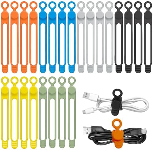 Silicone Cable Ties Reusable, 6 Colors, High Elastic Cord Organizer Ties by CozyNestMo