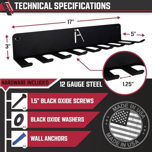 IRON AMERICAN USA Omega Gym Storage Rack 9 OR 11 Hook Heavy-Duty Gym Wall Organizer Gym Caddy Hanger, Gym Accessory Storage - Resistance Bands, Jump Ropes (OMEGA GYM RACK (4-PACK)), BLACK - Image 3