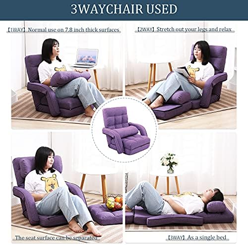 Floor Chair, Chaise Lounge Indoor, 14-Position Adjustable Folding Lazy Sofa with Armrests and a Pillow Padded Gaming Chairs for Living Room, Bedroom Factory Price (Purple) 8803PU - Image 6