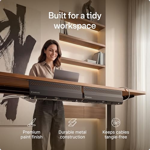 Desktronic Cable Duct Desk Black Set of 2 - Stainless Steel Cable Management Desk Cable Duct with 5 Cable Cut-Outs - Easy to Install Cable Organiser - Cable Holder - Image 2