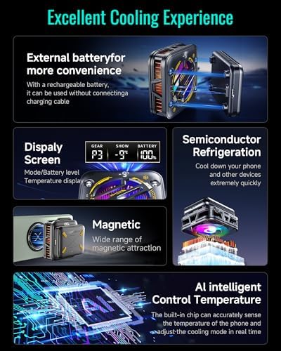 Magnetic Phone Cooler with 2500mAh Detachable Battery, Low to 15.8°F Radiator Wireless Fan with AI Temp Control & RGB, Compatible with iPhone 16/15/14/13/12 Series, Samsung, and Most Smartphones - Image 2