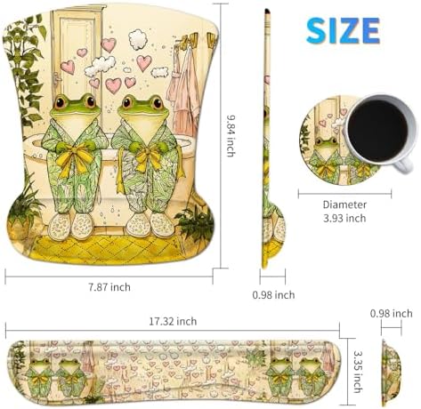 3-in-1 Ergonomic Mouse Pad with Wrist Support, Memory Foam Keyboard Wrist Rest Pad Set & Coaster, Non-Slip Base Desk Mat with Frog in Pajamas for Office Home Computer & Laptop - Image 2