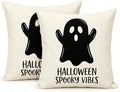 Halloween Ghost Throw Pillow Covers, Linen, 18x18 Inch, Set of 2, Spooky Vibes Design, Square, Machine Washable by Unknown