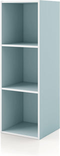Homes: Inside + Out Apexa 3-Cube Storage Organizer Shelves, Stackable Wood Bookcase Fits Cubby Bins for Organization, Dorm Teen Room Decor & Home Office, Light Blue by HOMESInsideOut