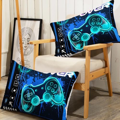 AILONEN Gamer Fitted Sheet Set Full Size, Blue Game Controller Boys Bedding Set Decor,Gamer Bed Sheet Set 3 Pieces Boys Sheet Set,Video Game Fitted Sheet and 2 Pillowcases - Image 6