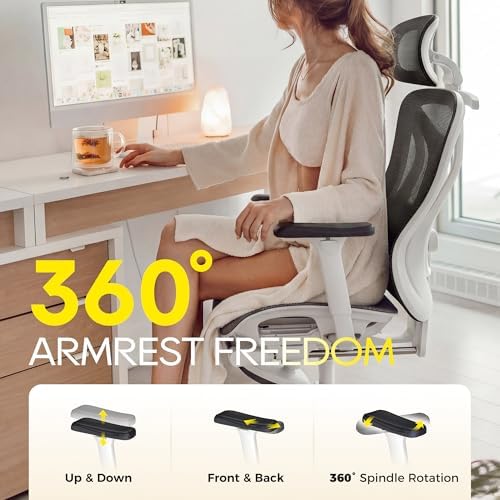 CYKOV Ergonomic Office Chair with Footrest - Adjustable Lumbar Support & Headrest, 90-160° Reclining Mesh Back Computer Chair - Home Office/Gaming, 350lbs Capacity (W-Black, Mesh) - Image 2