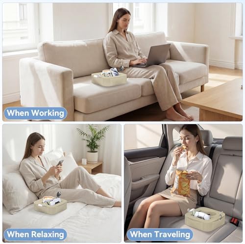 Couch Cup Holder Pillow, Couch Caddy for Drink, Snack, Phone, Remote, Game Controller, Removable and Washable Cup Cozy Pillow, Small Sofa Cup Holder Tray for Bed, Car, Desk, Sofa, Khaki - Image 5
