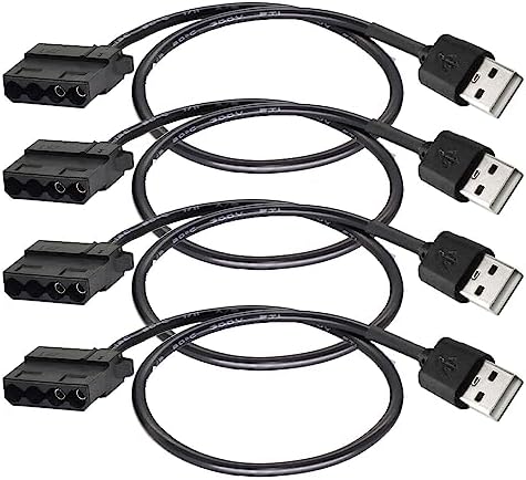 Gebildet USB to 4-Pin Molex Case Fan Adapter Connector Cable,4pcs USB to 4-Pin Molex PWM 5V USB Sleeve Fan Power Adapter Cable(USB 4-Pin Molex Cable) by Gebildet