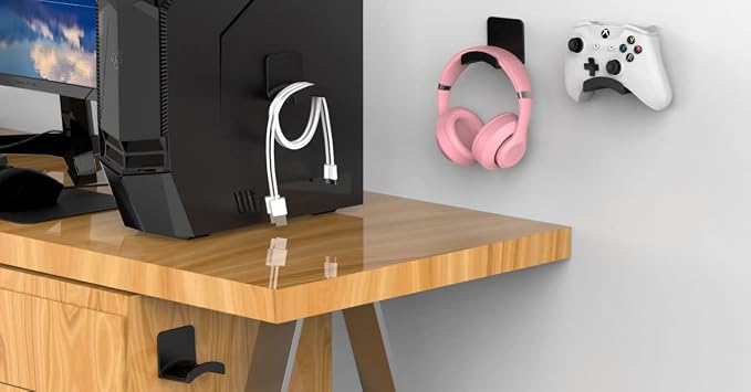 HomeMount Headphone Hook for Desk, Headset & Controller Holder, Black 2 Pcs | Space-saving headphone hanger and wall mount alternative, durable ABS with non-slip pad, supports up to 1 kg - Image 5