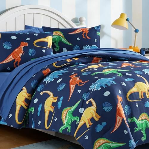 Boys Full Size Bedding Set - 7 Pieces Navy Dinasour Full Comforter Sets - Image 5