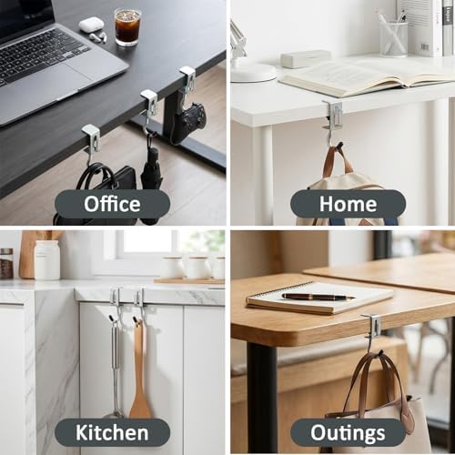 6 Pcs Adjustable Table Hooks for Hanging Bags,Non Slip Design, Under Desk Mount Bag Hook Clamp,Heavy Duty Metal Backpack Hooks for Desk,Desk Hook for Hanging Headphone Purse Backpack - Image 4