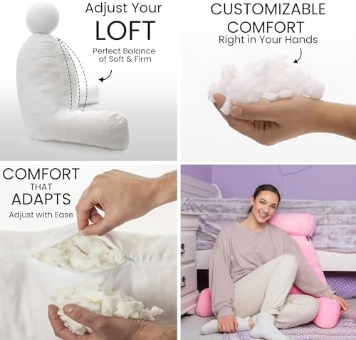 Husband Pillow XXL The Original for Adults - 30" Tall Backrest for Sitting Up in Bed - Firm Support Reading & Bed Rest Pillows for Adults, Neck Roll, Removable Cover - TV - Pink - Image 2