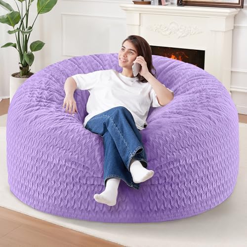 5FT Bean Bag Chair,Giant Bean Bag Chairs for Adults,Big Bean Bags with Memory Foam Filled, Large Beanbag Chairs with Chevron Plush Cover-Purple by HABUTWAYMakeYourLifeComfortable