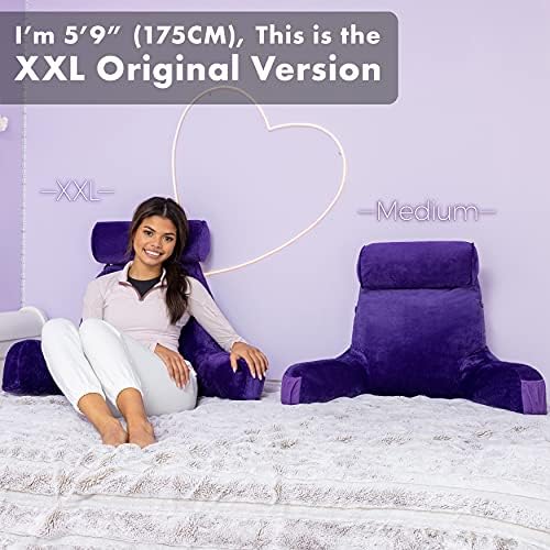 Husband Pillow Medium Reading Pillow with Arms - 23" Backrest for Sitting Up in Bed - Firm Support Bed Rest Pillow for Adults, Neck Roll, Removable Cover - TV, Reading, Lounging - Purple - Image 6