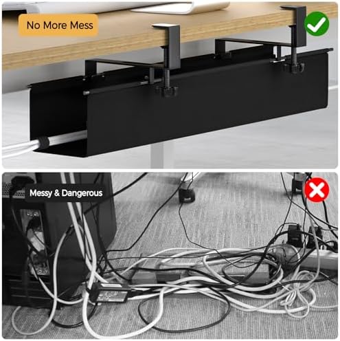 Under Desk Cable Management Tray 27.2" - No Drill Computer Wire Organizer Cable Tray, Cord Hider Clamp Mount with 16X Cable Ties PC Cables Management Cord Holder for Office/Home (Upgrade Fabric,Black) - Image 5