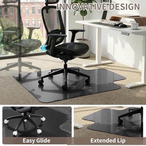 Office Chair Mat for Low Pile Carpet, 48"x60" Smooth Glide with Lip | Black-Non-Slip Studded Backing, Smooth Glide,Heavy-Duty Plastic, Extended Lip -Carpet Protector for Office, Desk, Gaming - Image 4