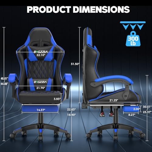 Bigzzia Ergonomic Gaming Chair with Footrest & Breathable PU Leather, Blue - Image 3