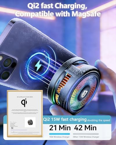 Doge&Vollar 25W Qi2 Certified Magnetic Charger with Cooling System - Phone Cooler for Gaming, Magsafe Charger for iPhone 17/16/15/14/13/12 Series - Image 2