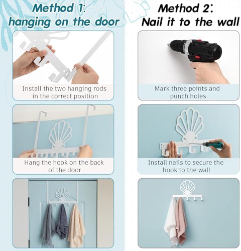 Reallnaive Nautical Coastal Bathroom Decor Seashell Over The Door Hooks - Image 3