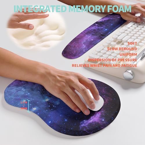 2-in-1 Ergonomic Set, Wave Rise Keyboard Wrist Rest and Massage Bulge Slope Mouse Pad Wrist Support, Cushion Memory Foam Integrated to Relieve Wrist Pain, Galaxy - Image 4