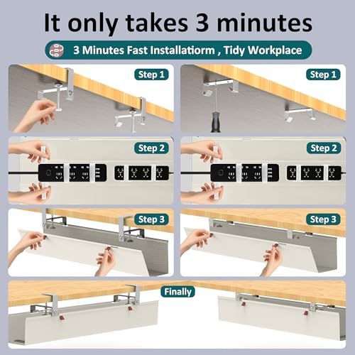 Extra Large 48" Under Desk Cable Management Tray for Standing Desk, No Drill Clamp On Wire Hider, Heavy Duty Anti-Sag Cord Organizer, Cable Tray for Studio & Dual Monitors (Beige, 48") - Image 4