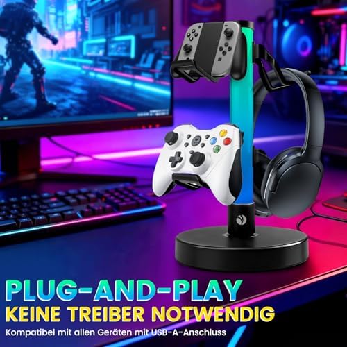 VCOM Headphone Stand with 17 Light Modes, Gaming Controller Holder with Remote Control, PC Gaming Accessories for Desk, Universal Organizer Headpsets/Xbox/PS5 Headset Stand Gamer Gifts - Image 2