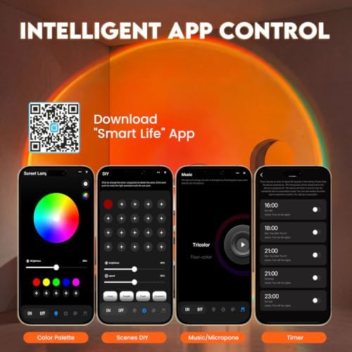 Bavcieu Sunset Lamp Projection Led Lights with Remote,APP Multicolor Night Light 360° Rotation Rainbow Lights 4 Modes Setting for Photography/Selfie/Party/Home/Living Bedroom Decor, Gifts for Women - Image 2