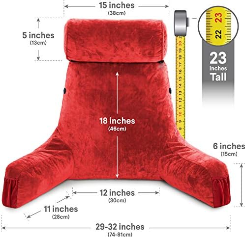 Husband Pillow Medium Reading Pillow with Arms - 23" Backrest for Sitting Up in Bed - Firm Support Bed Rest Pillow for Adults, Neck Roll, Removable Cover - TV, Reading, Lounging - Red - Image 4