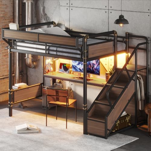 Bellemave Full Metal Loft Bed with Stairs and Desk for Kids,Adults,Black - Image 4