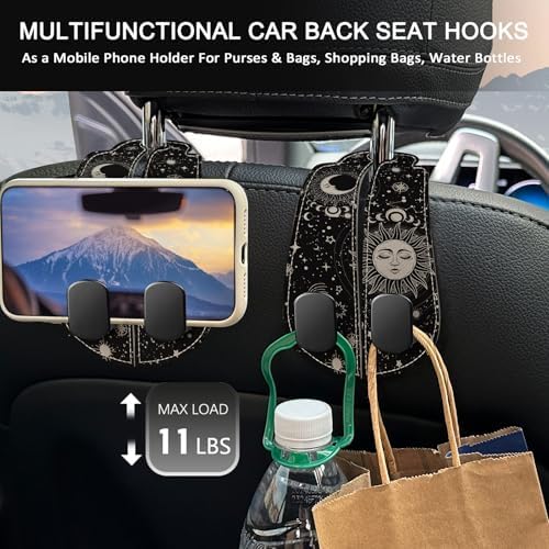 Blusabaca 2PCS Car Seat Headrest Hooks, Purses Bags Holder, Sun and Moon - Image 3