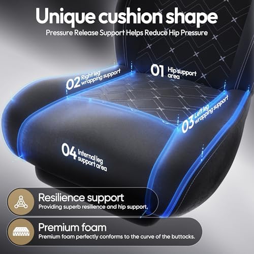 Dowinx Gaming Chair with Heated Massage Lumbar Support,Big and Tall Fabric Gaming Chairs for Adults with Footrest, Ergonomic Computer Game Chair with Poket Spring Cushions, 350lbs, Black - Image 4