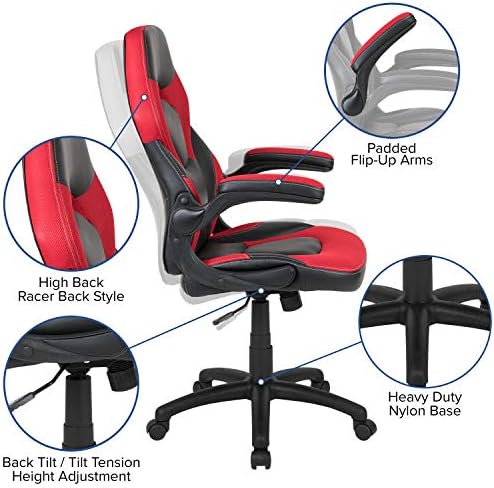 Flash Furniture X10 Gaming Chair Racing Office Ergonomic Computer PC Adjustable Swivel Chair with Flip-up Arms, Red/Black LeatherSoft | Ergonomic, Flip-up Arms, Height Adjustable, Racing Style - Image 4