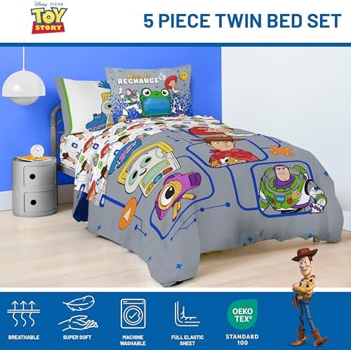 Jay Franco Kids Comforter Set Includes Sheets and Pillow Covers - Soft and Cozy Bed Set for Stylish Room Decor, Official Licensed Bedding, Grey - Toy Story, 5 Piece Twin - Image 4