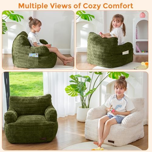 MAXYOYO Kids Bean Bag Chair, Comfy Bean Bag Sofa with Filler | Bean Bag Chair for Boys and Girls, Lazy Sofa with Pocket Floor Chair for Gaming, Reading, Dark Green - Image 4