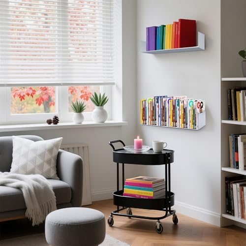 U Shape Floating Shelves Wall Mount Metal Bookshelf CD DVD Storage Display Shelves, White Set of 2 - Image 2
