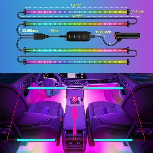 Nilight 4PCS Interior Car Strip Lights Cigarette Lighter Dream Color RGB-IC 12V DC with App Remote Control Multicolor Under Car Dash Lighting 2 Lines Design Music Sync Mode for Cars Truck ATV UTV - Image 5