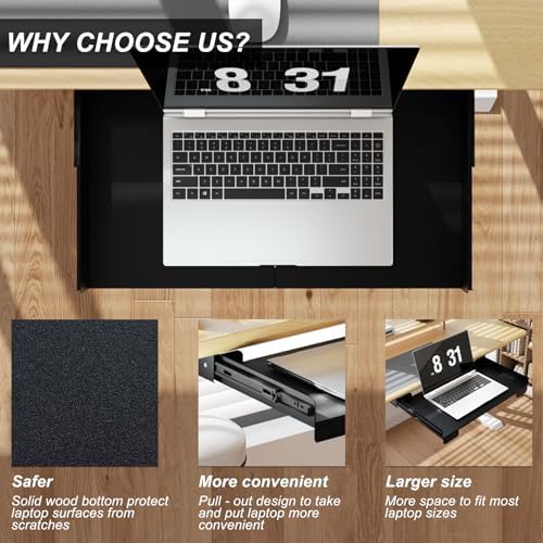 26 Inch Under Desk Mounted Sliding Loptop Drawer, Desktop Extension Pull-Out Laptop Tray for Office Desk, Extra Storage Organizer for Sit Stand Workstation - Image 6