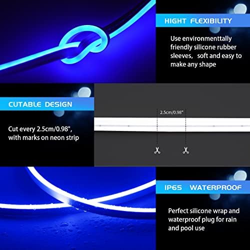 LED Neon Lights Flexible Blue 16.4FT/5M 12V DC Waterproof Flexible LED NEON Light for Indoors Outdoors Decorm [Power Adapter Included] - Image 2