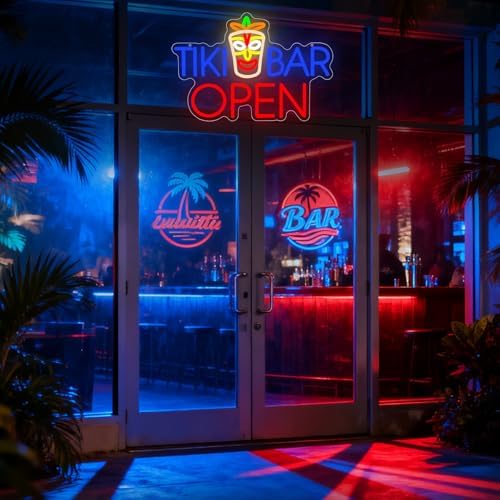 Tiki Bar Neon Sign, Tiki Bar Open Led Neon Light Signs for Wall Decor Hawaii Luau Party Outdoor Decorations for Pub Bistro Night Club Home Man Cave Gift Dimmable USB Powered Red(16.9"*11.4") - Image 7