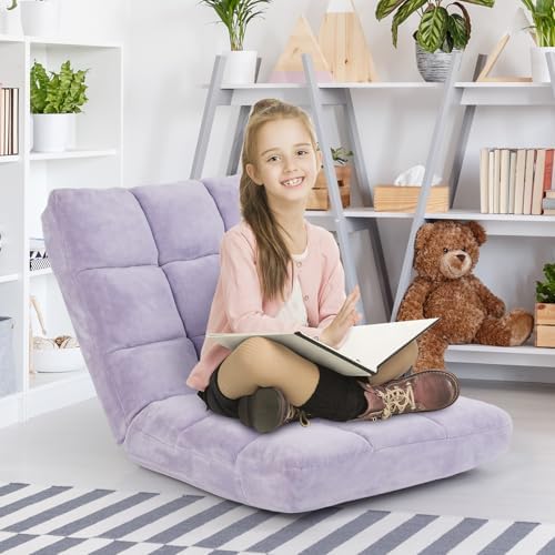 COSTWAY Floor Chair, Video Gaming Chairs with Back Support (Lavender) - Image 6