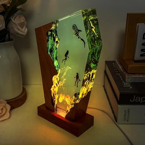 Whale Shark Ocean Resin Lamp, Handmade Resin Night Light with USB Port - Image 6
