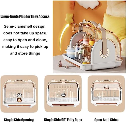 Baby Bottle Drying Rack Storage with Cover, 3 Brushes, Orange - Image 2