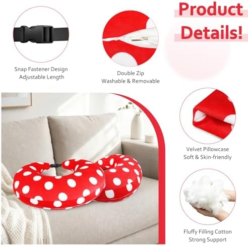 Ergonomic U-Shaped Gaming & Lap Pillow for Crocheting - Cute Polka Dot Crochet Pillow with Elbow & Arm Support, Lap Desk Pillows for Reading, Playing or Crocheting, Suitable for Adults - Red - Image 3