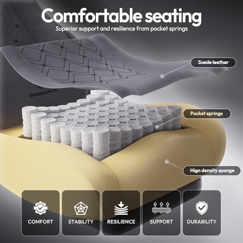 Dowinx Gaming Chair with Heated Massage Lumbar Support,Big and Tall Fabric Gaming Chairs for Adults with Footrest, Ergonomic Computer Game Chair with Poket Spring Cushions, 350lbs, Gray - Image 6