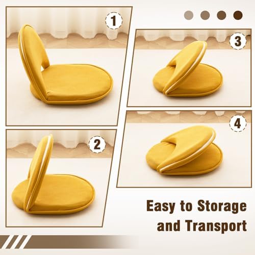 YOUKEEEJOJO Floor Chair 5-Position Adjustable Back Support Chair Foldable Camping, Floor Lounger,Corduroy Fabric, Video-Gaming Reading Watching, Indoor Outdoor Use(Yellow) - Image 4