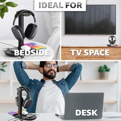4 in 1 Wireless Charger with Headphone Stand Headset Holder & Station Dock for Apple Watch, AirPods Max/Pro/Pro 2/AirPods 4/ iPhone 16/15/14/13/12 LG, Samsung Galaxy - Image 5